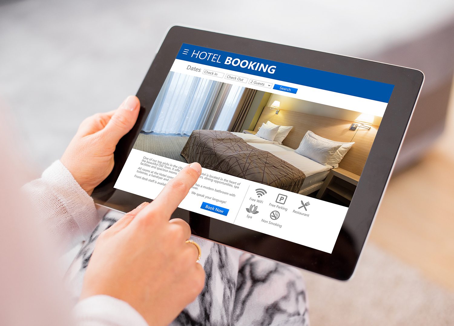 Person booking hotel room